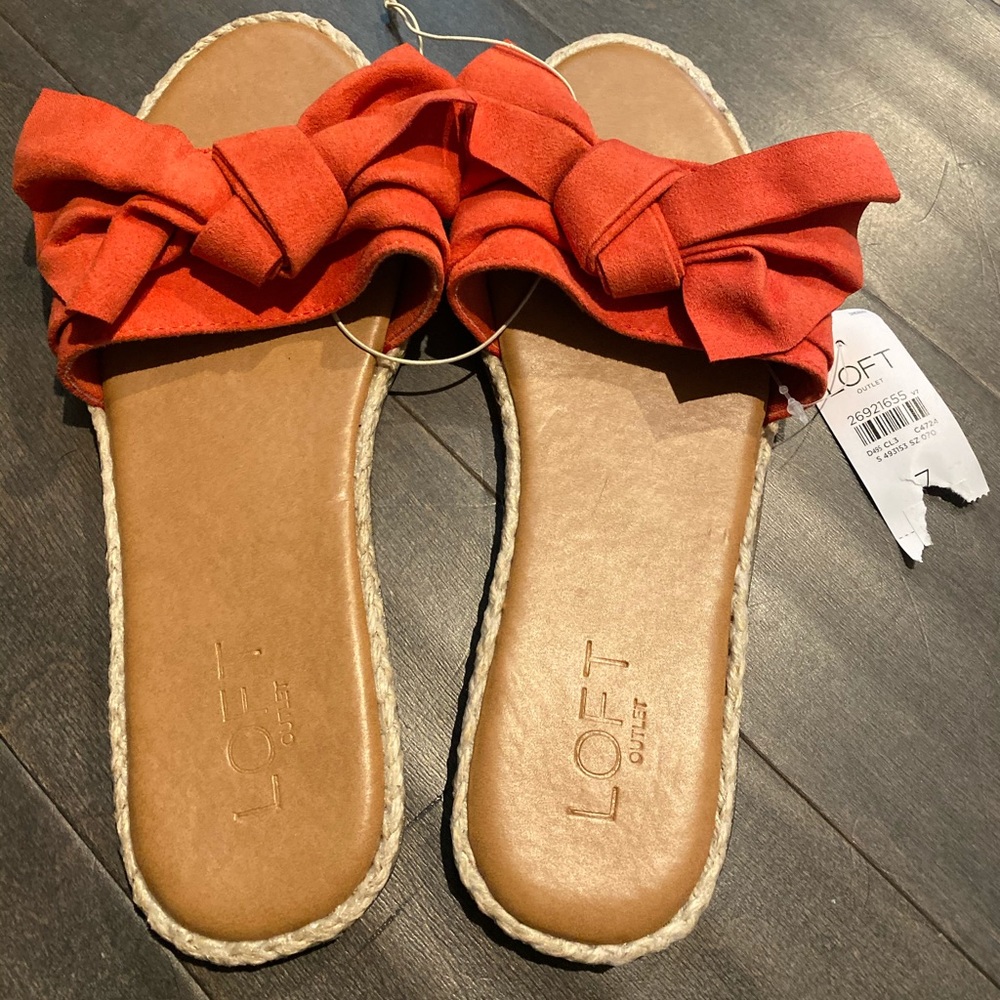 NWT LOFT suede orange slides in Size 7